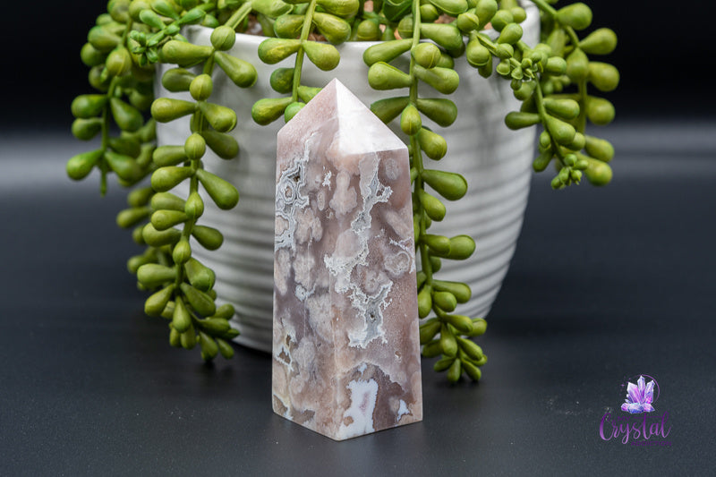 Pink Amethyst with Flower Agate Tower - Heart Chakra - My Crystal Addiction