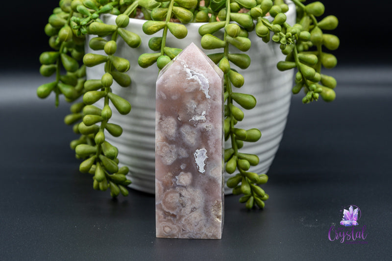 Pink Amethyst with Flower Agate Tower - Heart Chakra - My Crystal Addiction