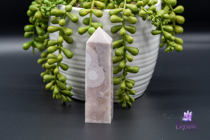 Pink Amethyst with Flower Agate Tower - Heart Chakra - My Crystal Addiction