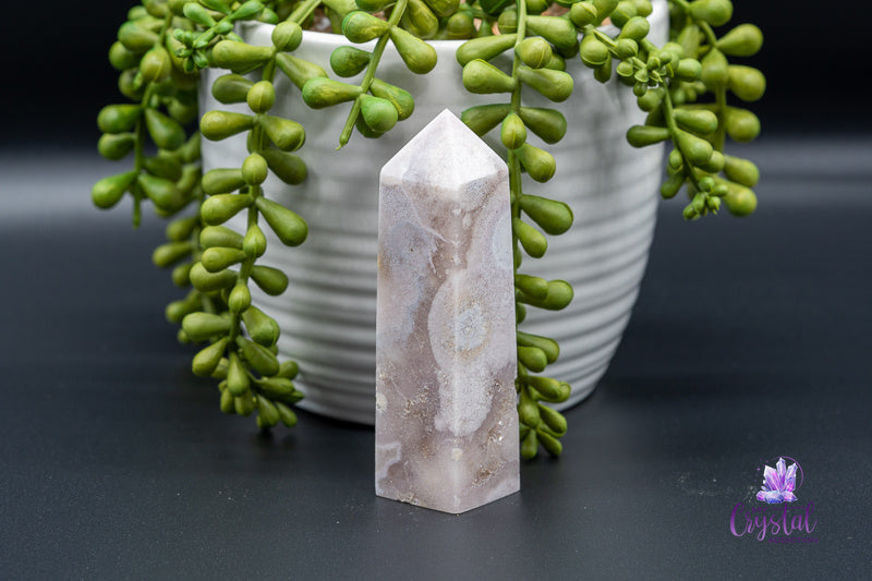 Pink Amethyst with Flower Agate Tower - Heart Chakra - My Crystal Addiction