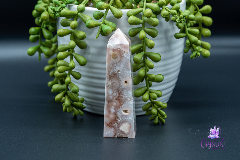 Pink Amethyst with Flower Agate Tower - Heart Chakra - My Crystal Addiction