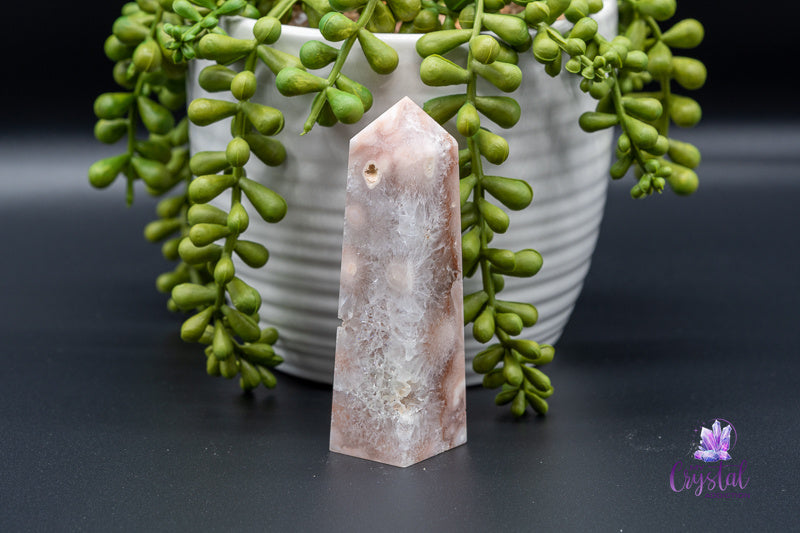 Pink Amethyst with Flower Agate Tower - Heart Chakra - My Crystal Addiction