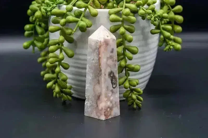 Pink Amethyst with Flower Agate Tower - Heart Chakra - My Crystal Addiction
