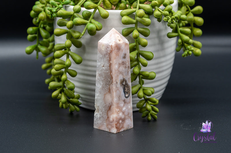 Pink Amethyst with Flower Agate Tower - Heart Chakra - My Crystal Addiction