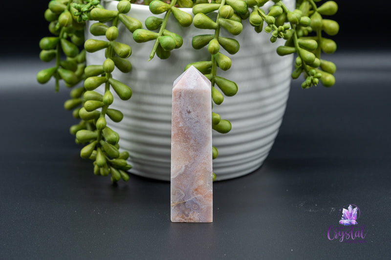 Pink Amethyst with Flower Agate Tower - Heart Chakra - My Crystal Addiction