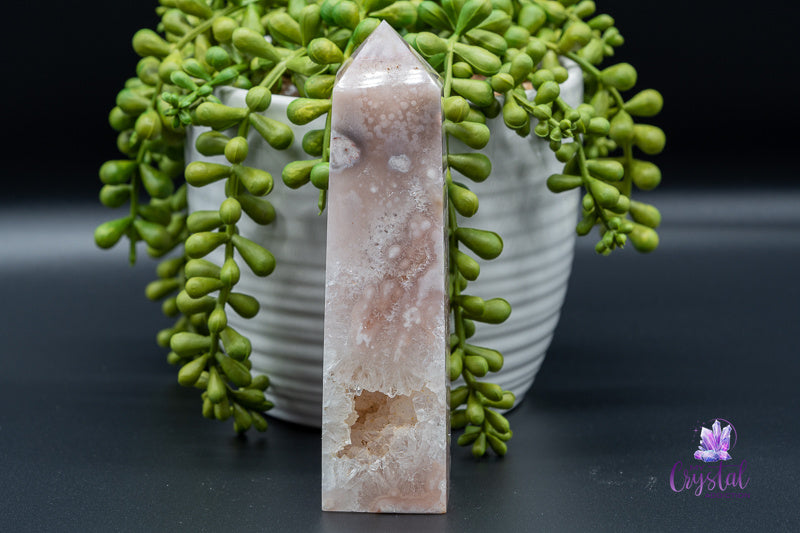 Pink Amethyst with Flower Agate Tower with Druzy - Heart Chakra - My Crystal Addiction