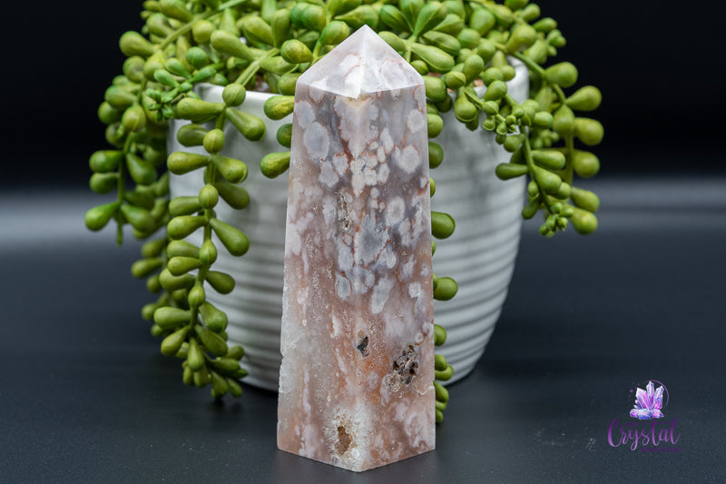 Pink Amethyst with Flower Agate Tower with Druzy - Heart Chakra - My Crystal Addiction