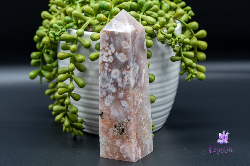 Pink Amethyst with Flower Agate Tower with Druzy - Heart Chakra - My Crystal Addiction