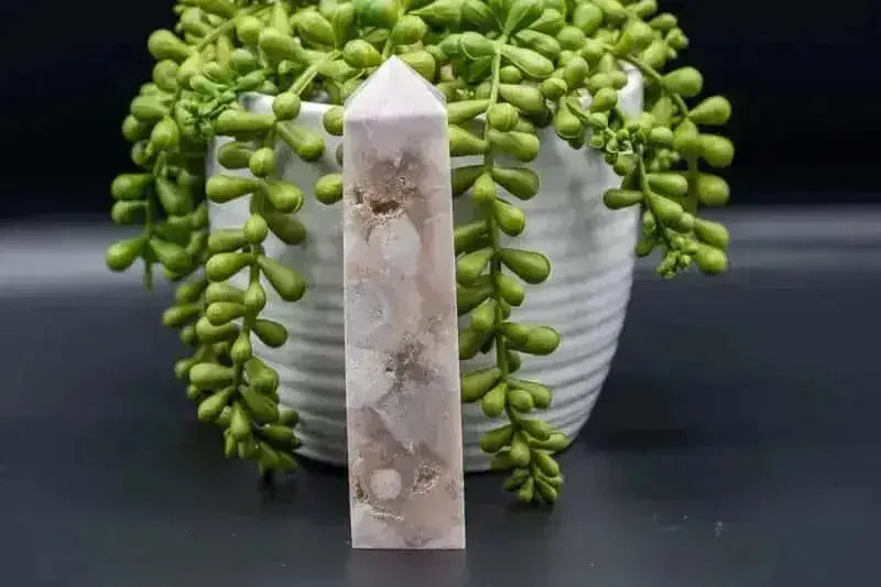 Pink Amethyst with Flower Agate Tower with Druzy - Heart Chakra - My Crystal Addiction