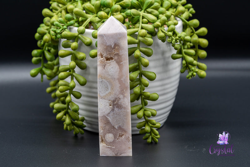 Pink Amethyst with Flower Agate Tower with Druzy - Heart Chakra - My Crystal Addiction