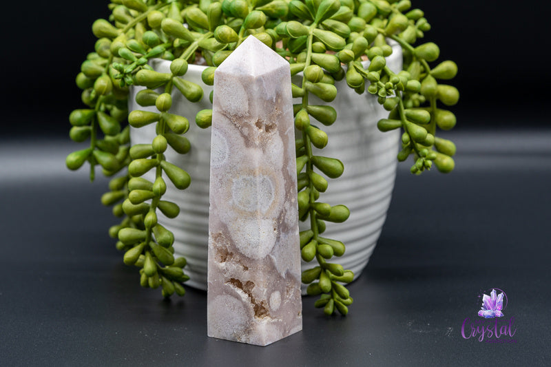Pink Amethyst with Flower Agate Tower with Druzy - Heart Chakra - My Crystal Addiction