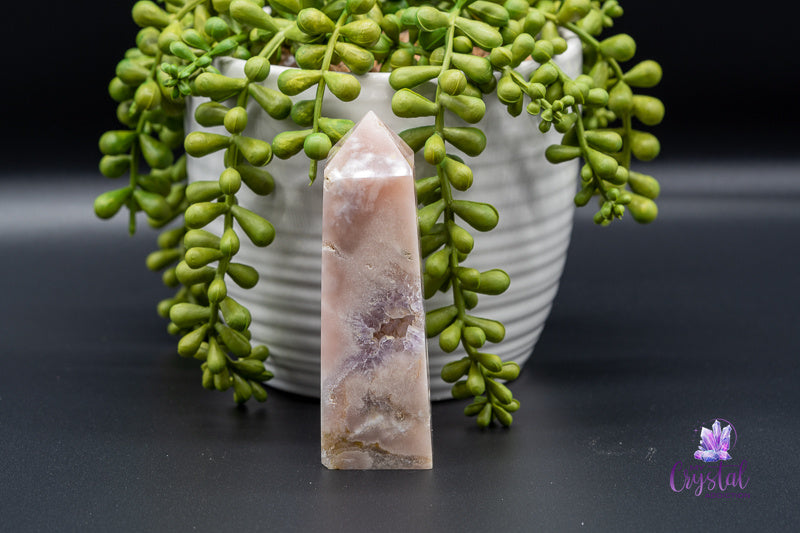 Pink Amethyst with Flower Agate Tower with Druzy - Heart Chakra - My Crystal Addiction