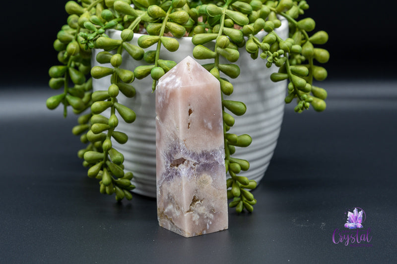 Pink Amethyst with Flower Agate Tower with Druzy - Heart Chakra - My Crystal Addiction
