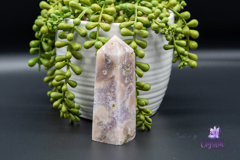 Pink Amethyst with Flower Agate Tower with Druzy - Heart Chakra - My Crystal Addiction