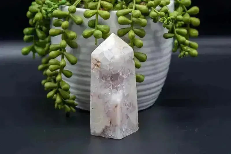 Pink Amethyst with Flower Agate Tower with Druzy - Heart Chakra - My Crystal Addiction