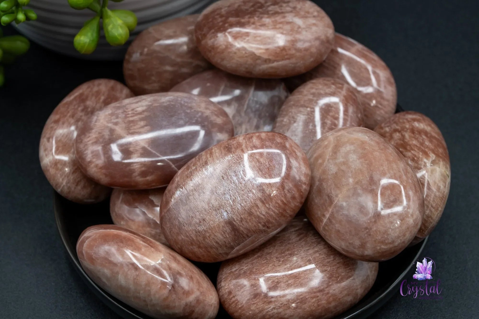 Rose Gold Moonstone Sunstone Palm Stone - Emotional Balance - My Crystal Addiction
