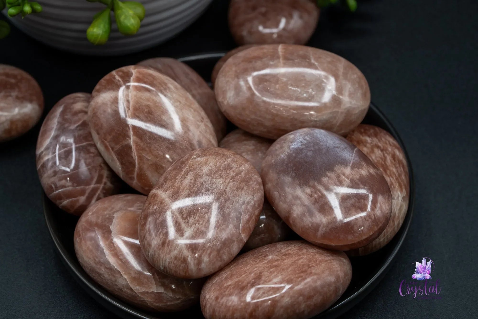 Rose Gold Moonstone Sunstone Palm Stone - Emotional Balance - My Crystal Addiction