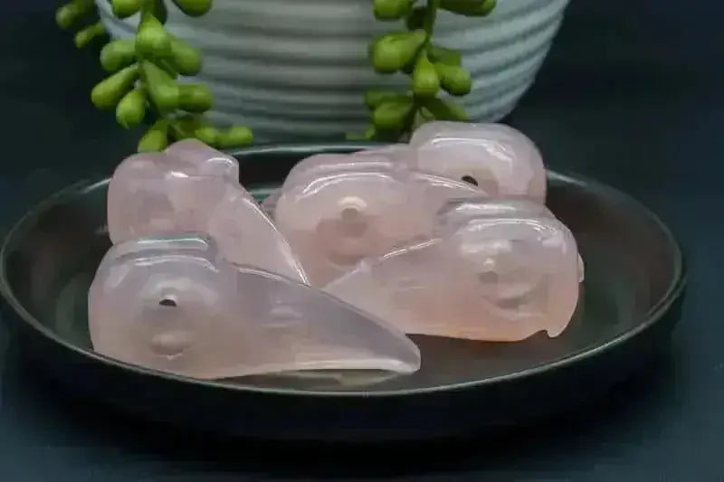 Rose Quartz Carving - Raven Skull - My Crystal Addiction