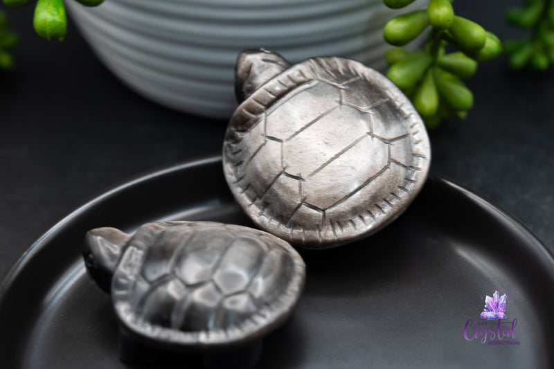 Silver Sheen Obsidian Turtle Carving - Root Chakra - My Crystal Addiction