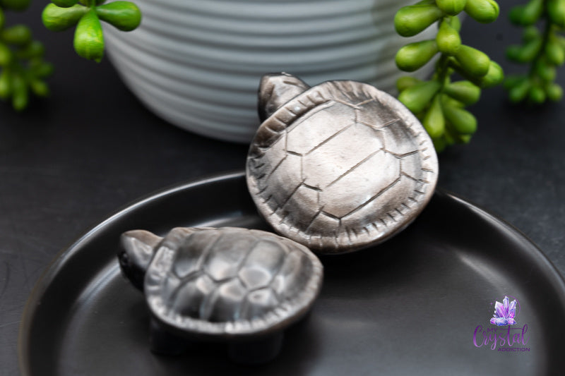 Silver Sheen Obsidian Turtle Carving - Root Chakra - My Crystal Addiction