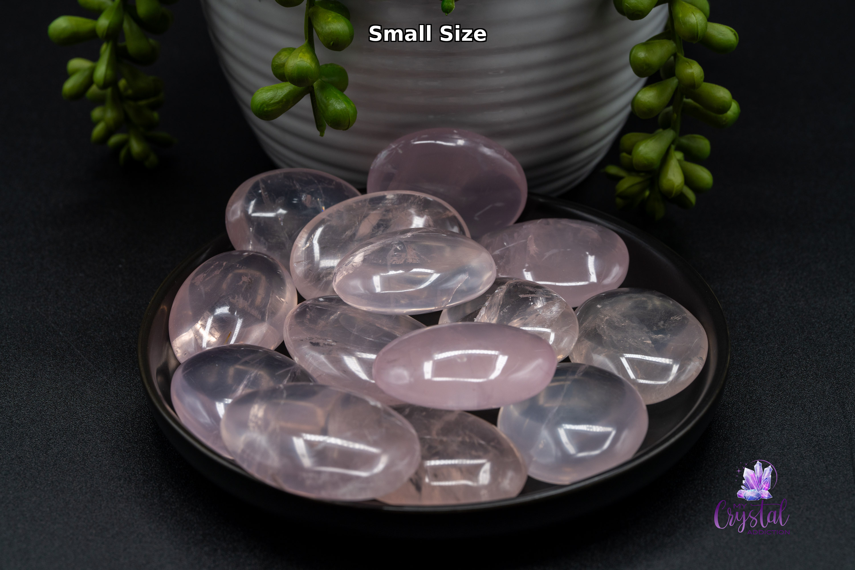 Close-up of a small Rose Quartz Palmstone