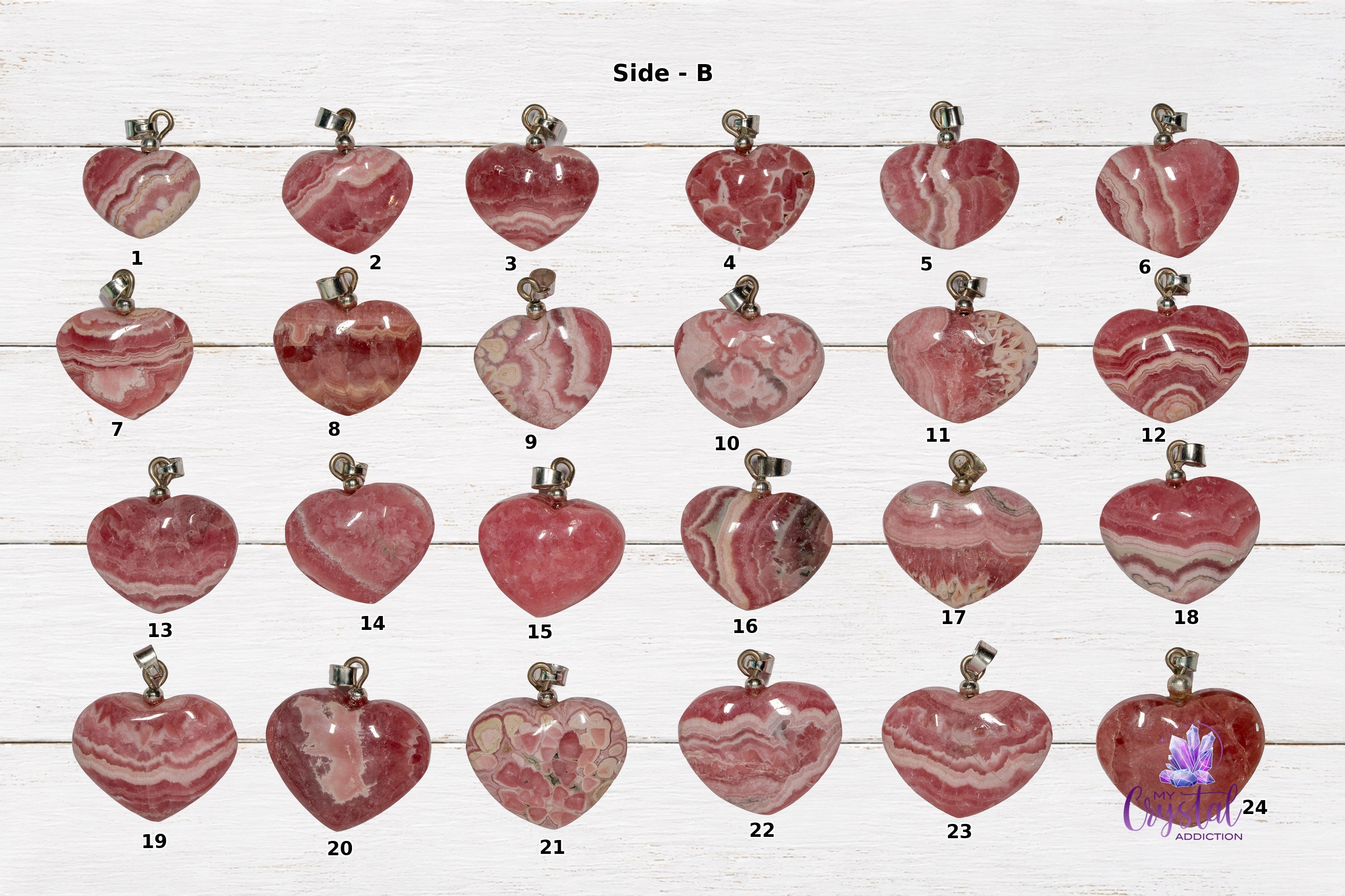 Rhodochrosite Heart Pendants — detail