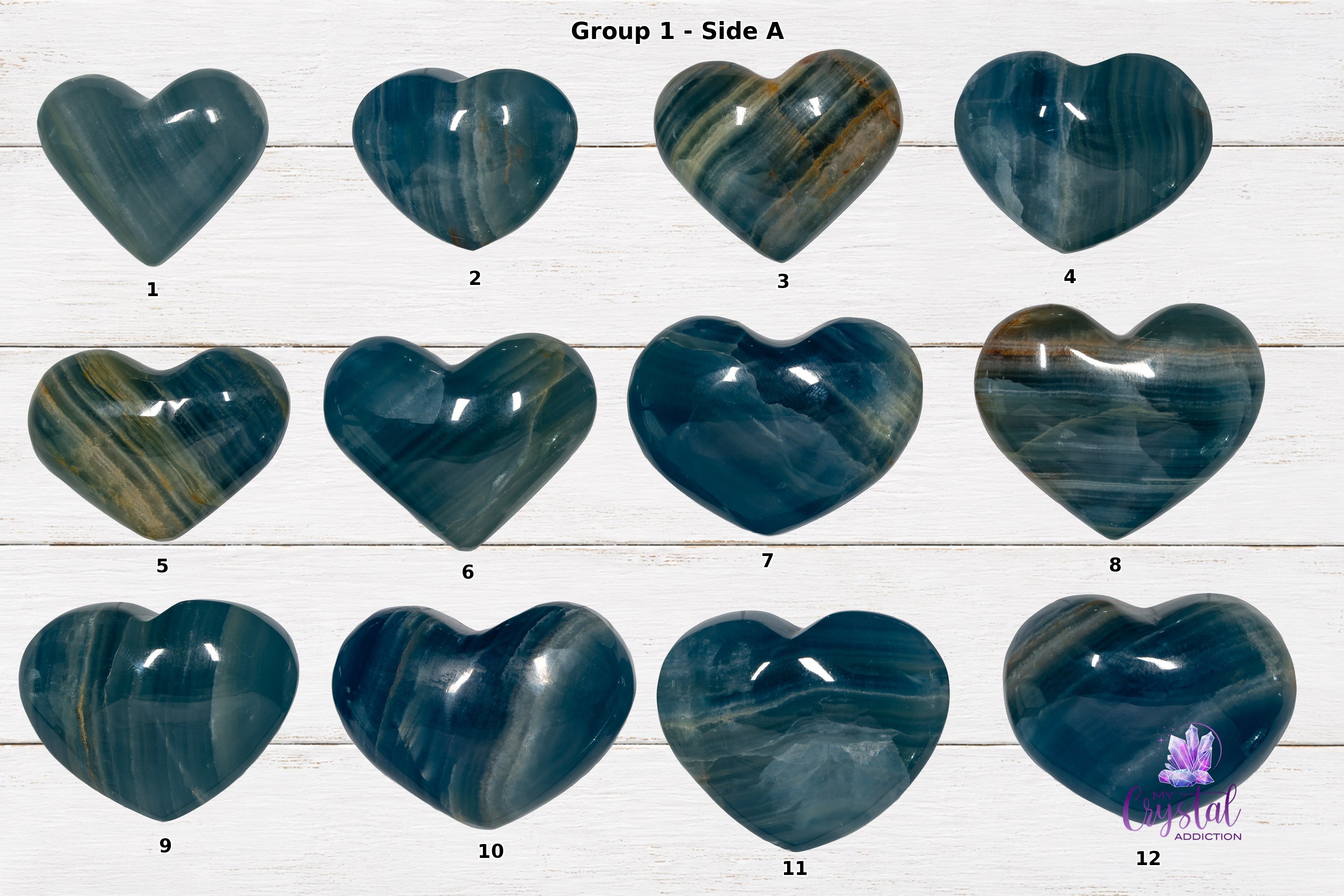Blue Onyx Hearts from Argentina (blue calcite) 07