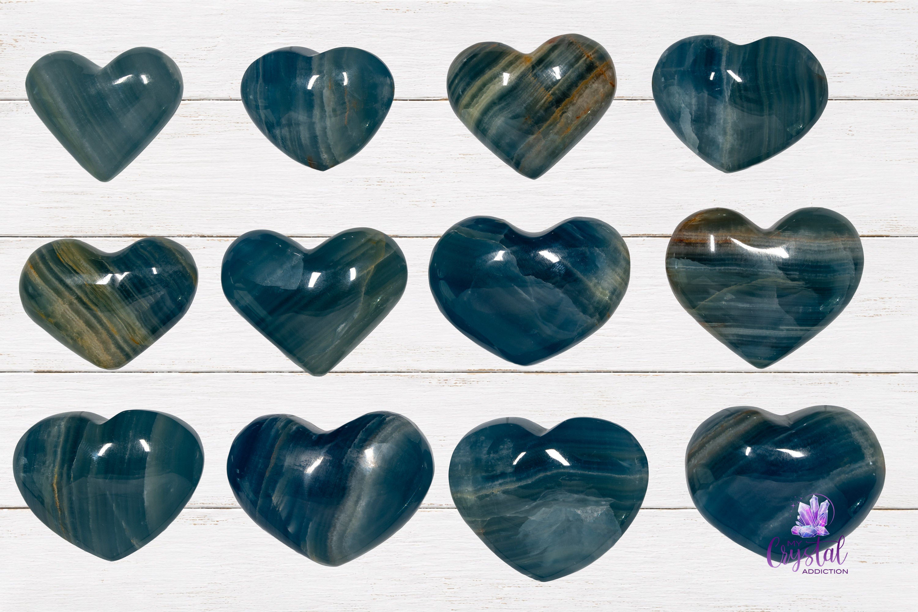 Blue Onyx Hearts from Argentina (blue calcite) 03