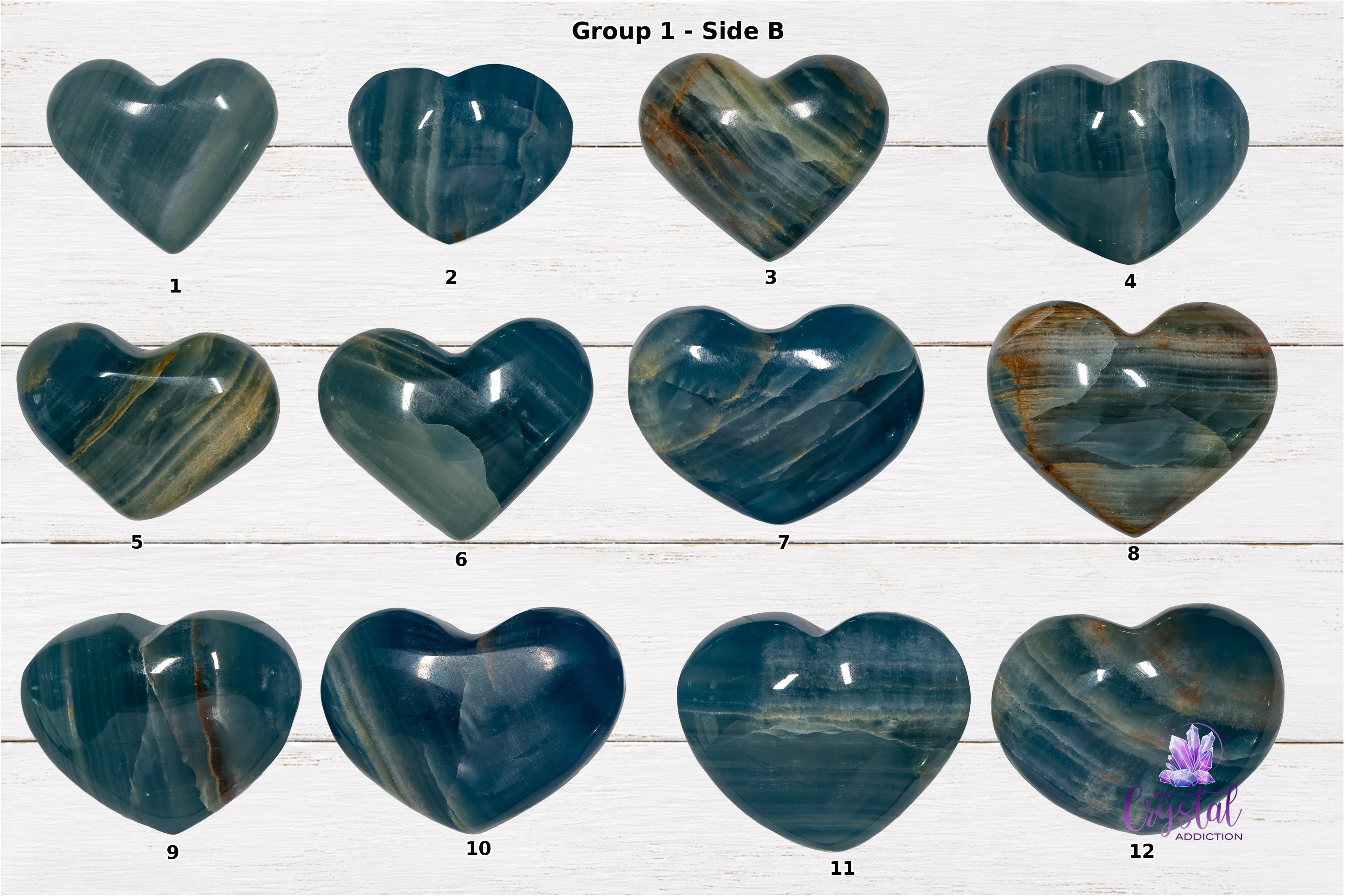 Blue Onyx Hearts from Argentina (blue calcite) 08