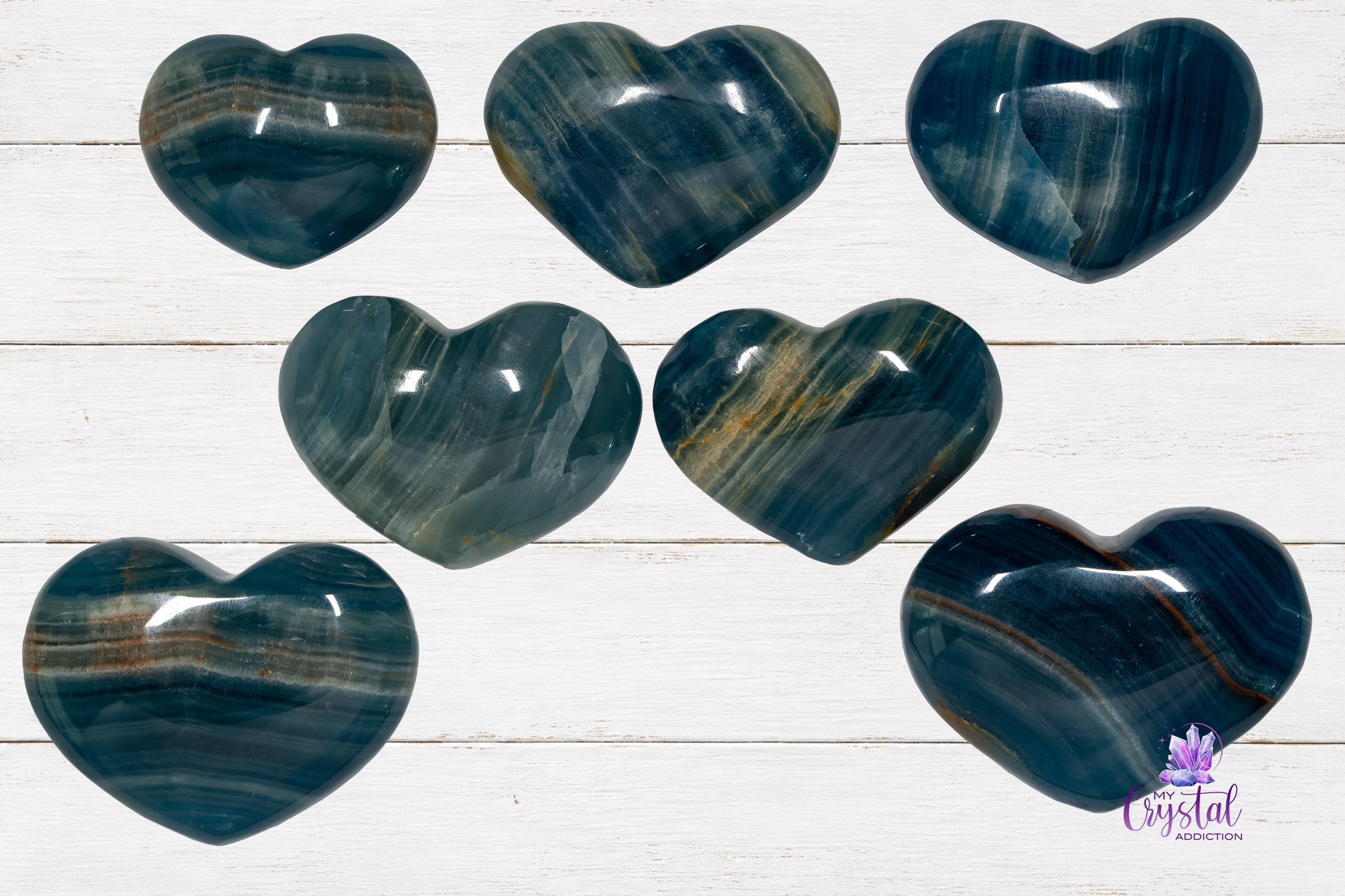 Blue Onyx Hearts from Argentina (blue calcite) 05
