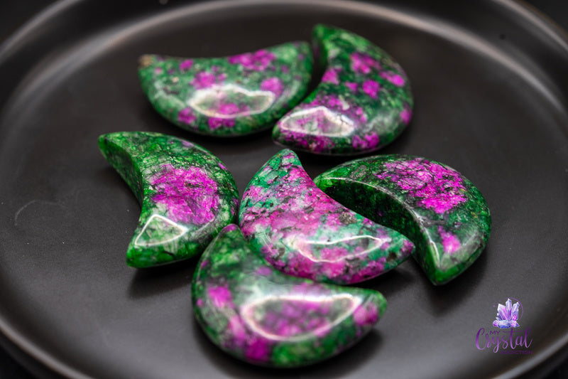 Ruby Zoisite Moon Carving - Heart Chakra - My Crystal Addiction