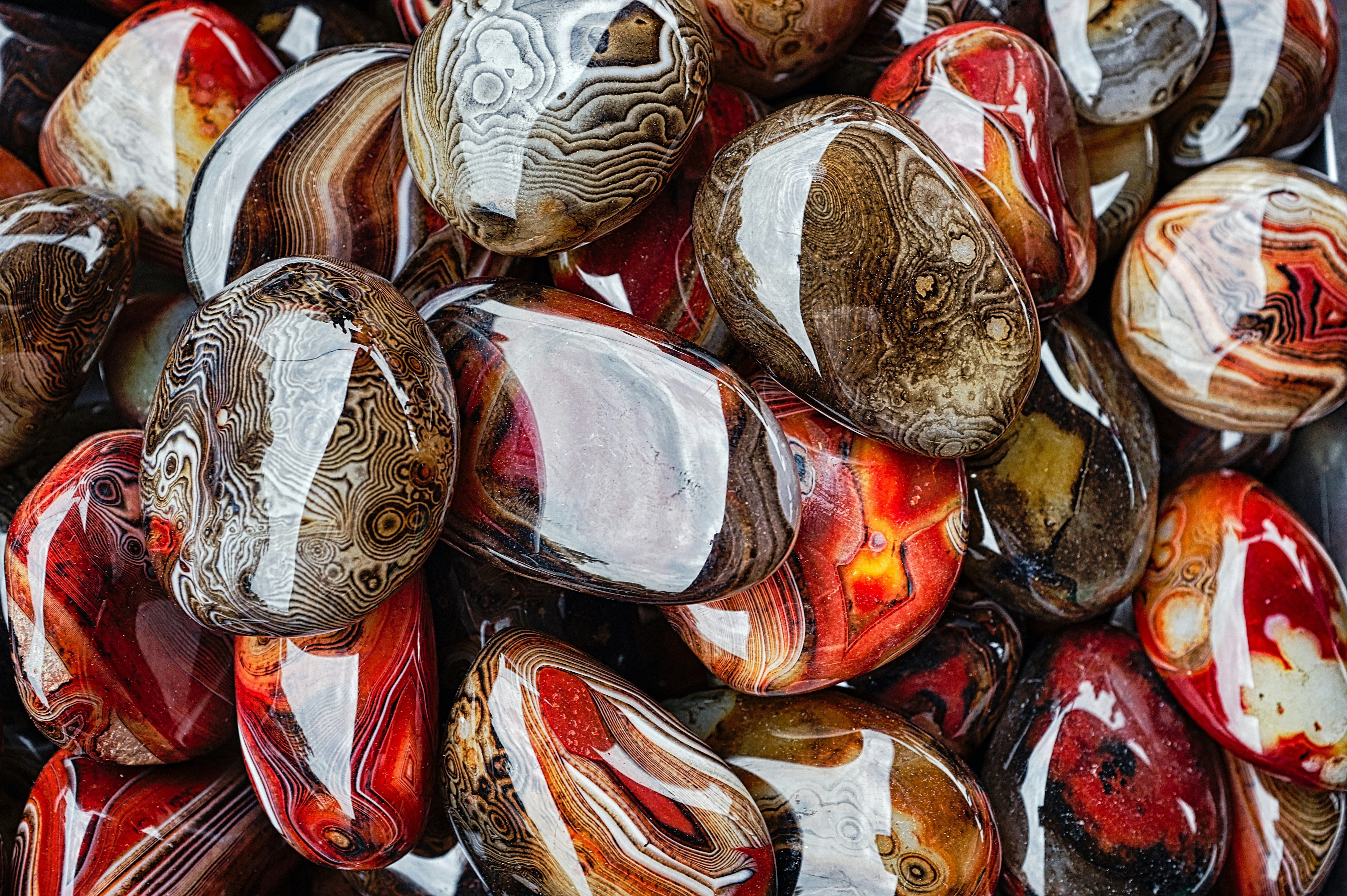 Natural red agate crystal with deep red banding