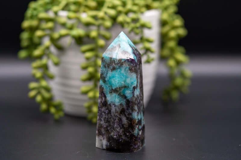 Amazonite with Smoky Quartz Tower 4.25" - My Crystal Addiction