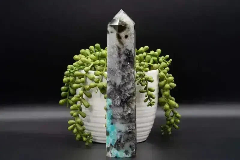 Amazonite with Smoky Quartz Tower 8" - Root Chakra - My Crystal Addiction