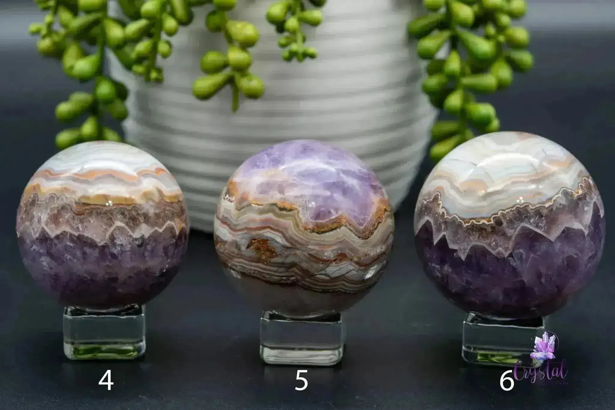 Amethyst with Mexican Agate Sphere 1.9"-2.9"/48mm-75mm - My Crystal Addiction