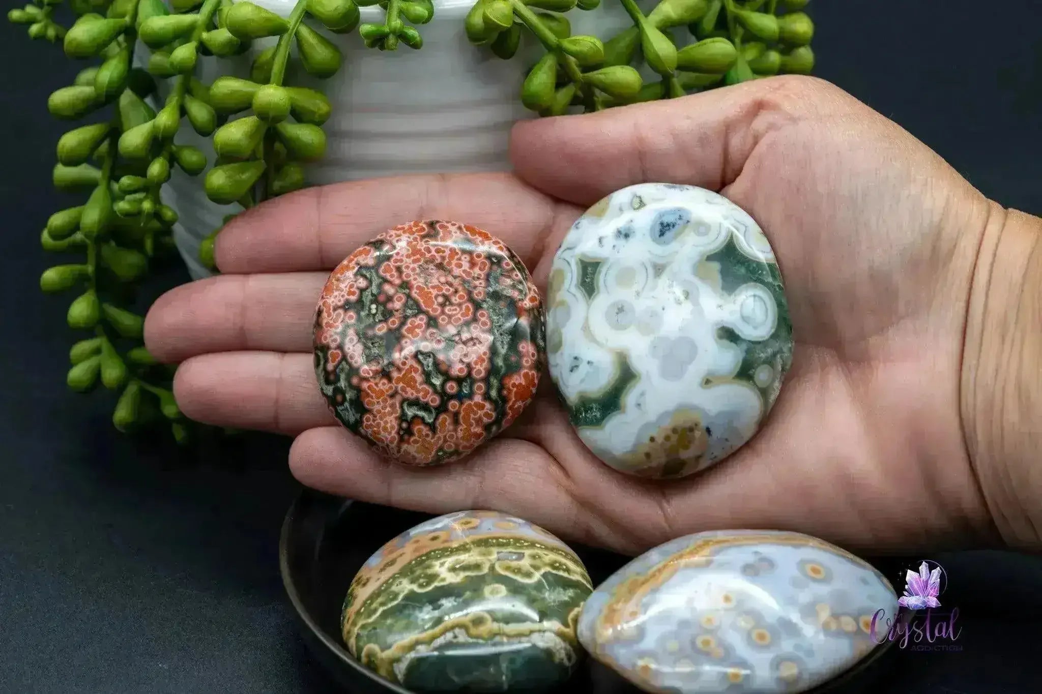 Beautiful Old Stock Orb Ocean Jasper Palm Stone | My Crystal Addiction