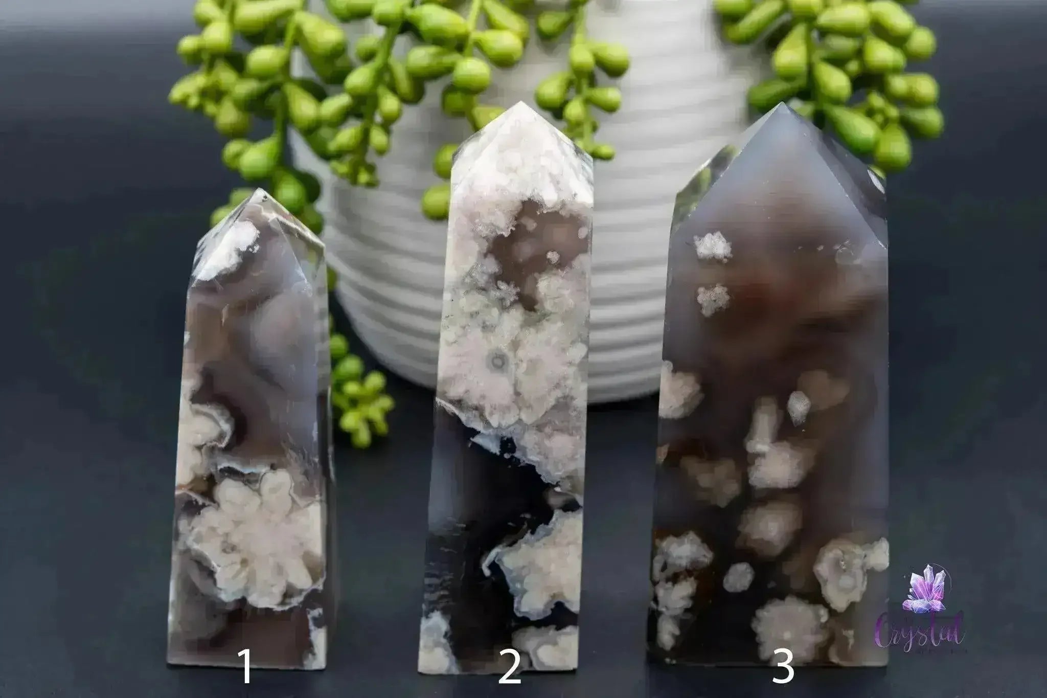 Black Flower Agate Tower 3.9"-5.3"/99mm-134mm - My Crystal Addiction