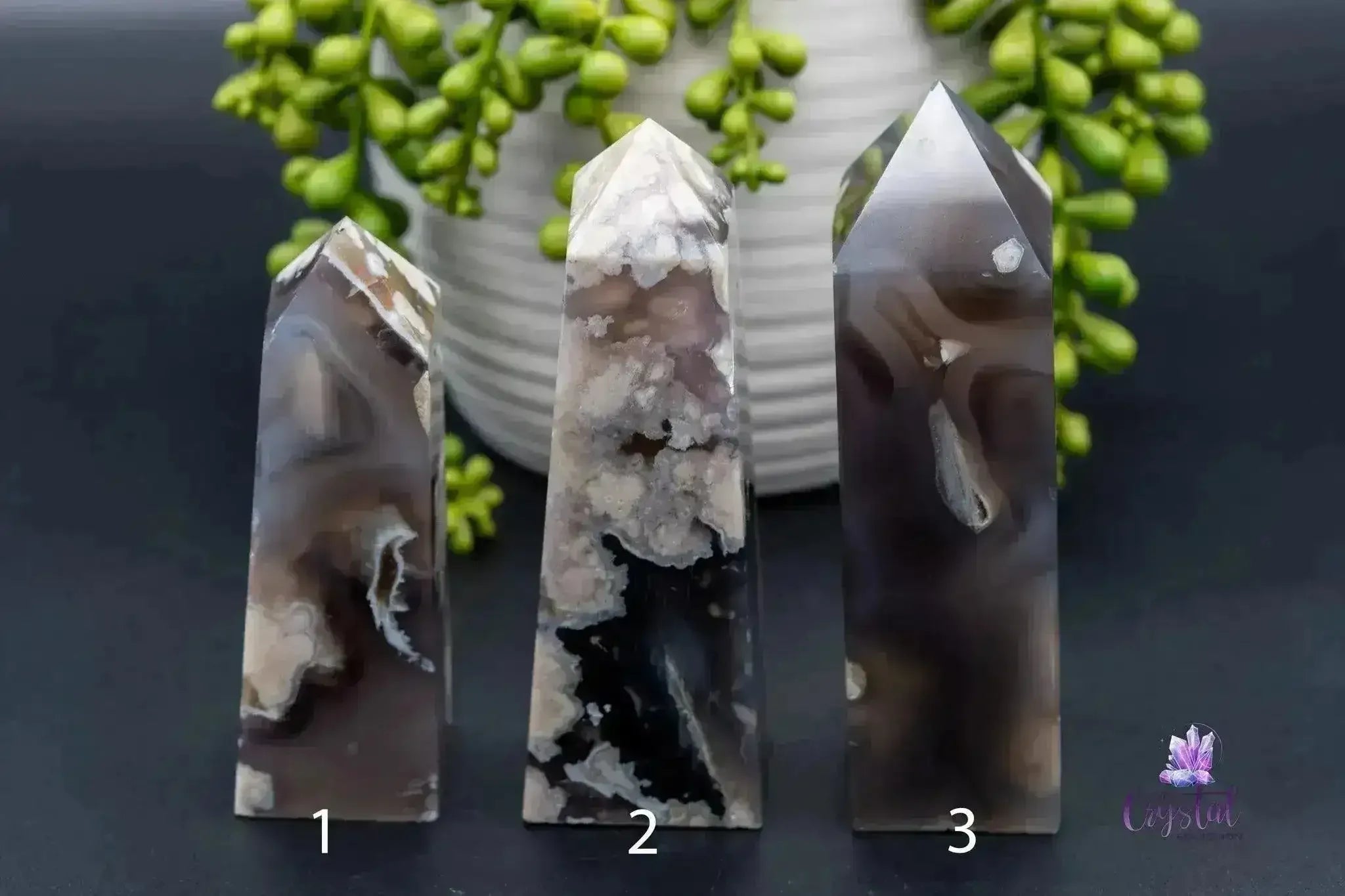 Black Flower Agate Tower 3.9"-5.3"/99mm-134mm - My Crystal Addiction