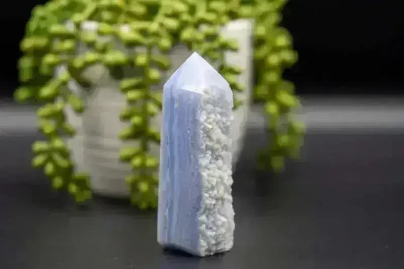 Blue Lace Agate Tower with Raw Edge - Throat Chakra - My Crystal Addiction