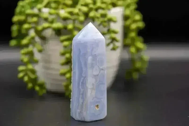 Blue Lace Agate Tower with Raw Edge - Throat Chakra - My Crystal Addiction