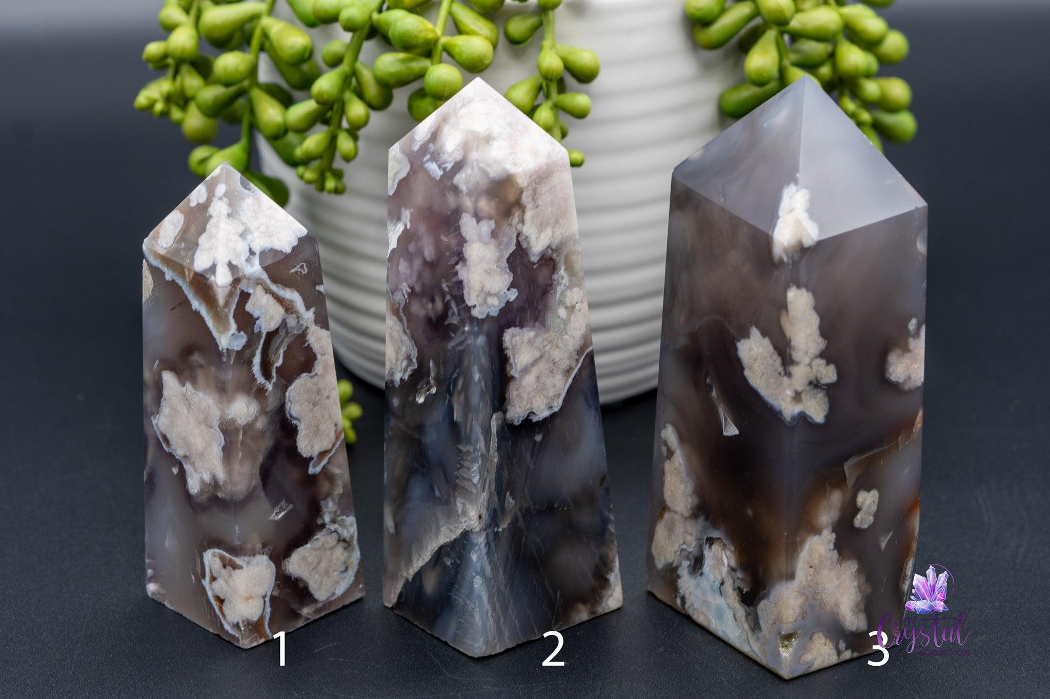 Black Flower Agate Tower 3.9"-5.3"/99mm-134mm - My Crystal Addiction