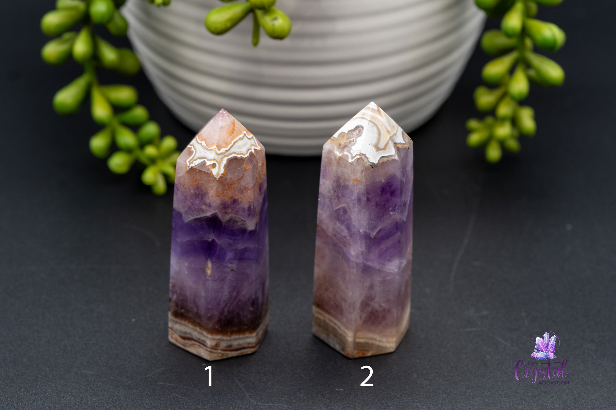 Amethyst with Mexican Agate Towers 2.8"/71mm-72mm