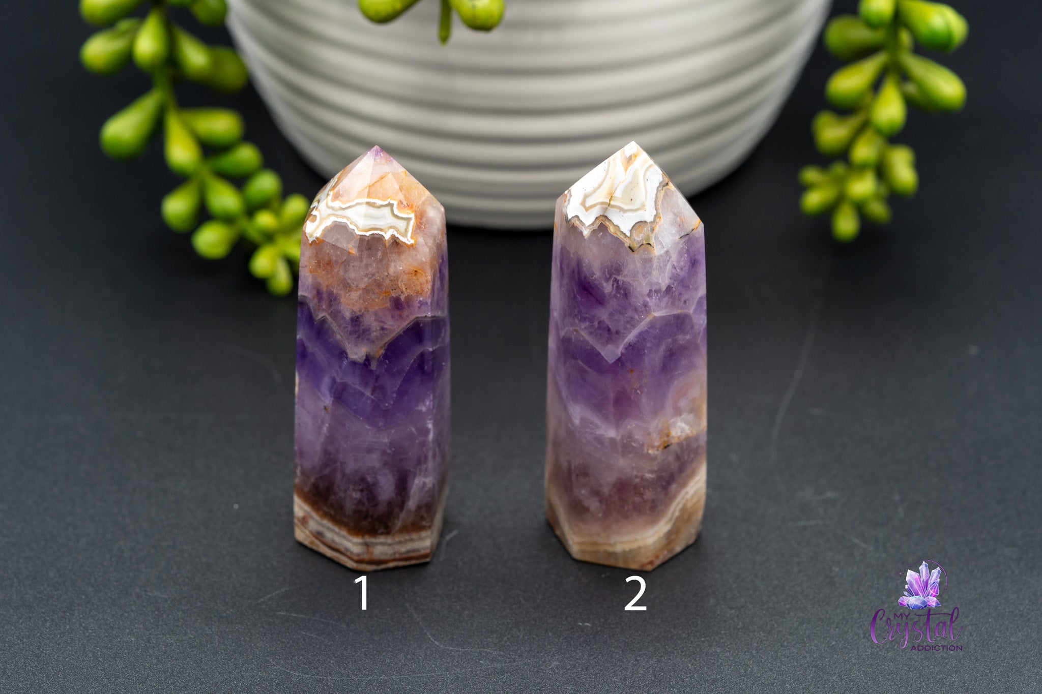 Amethyst with Mexican Agate Towers 2.8"/71mm-72mm - My Crystal Addiction