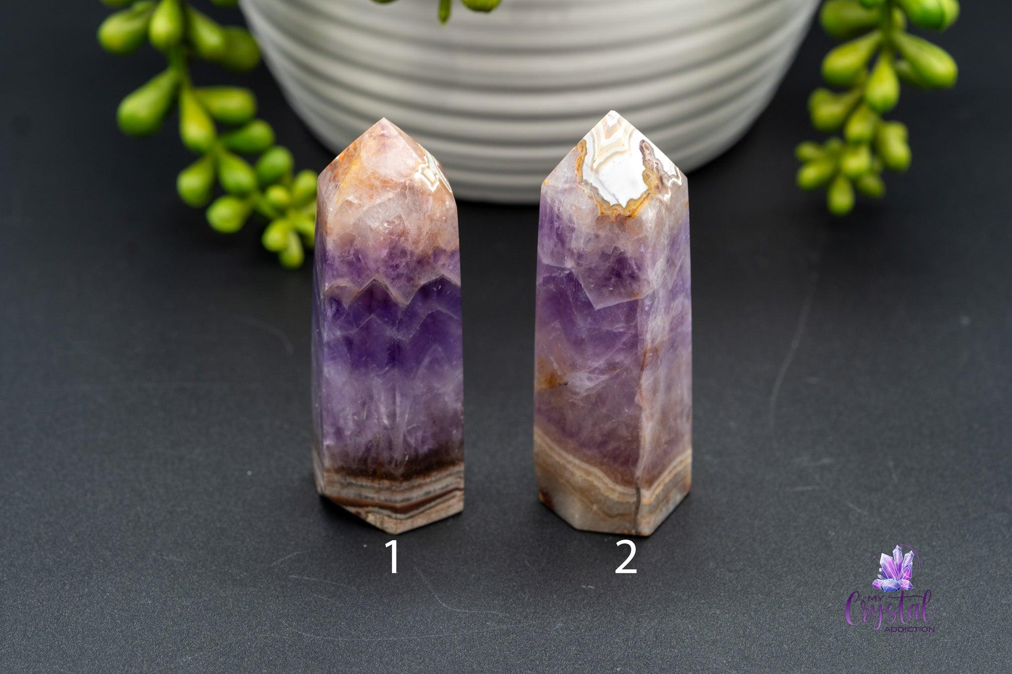 Amethyst with Mexican Agate Towers 2.8"/71mm-72mm - My Crystal Addiction