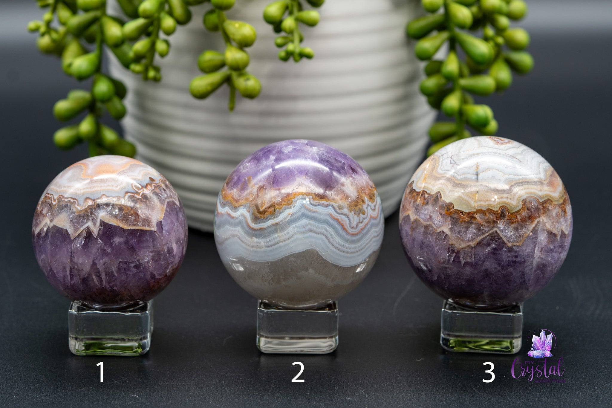 Amethyst with Mexican Agate Sphere 1.9"-2.9"/48mm-75mm