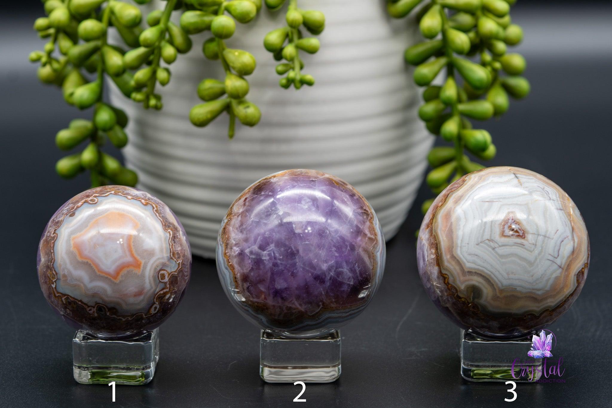 Amethyst with Mexican Agate Sphere 1.9"-2.9"/48mm-75mm - My Crystal Addiction