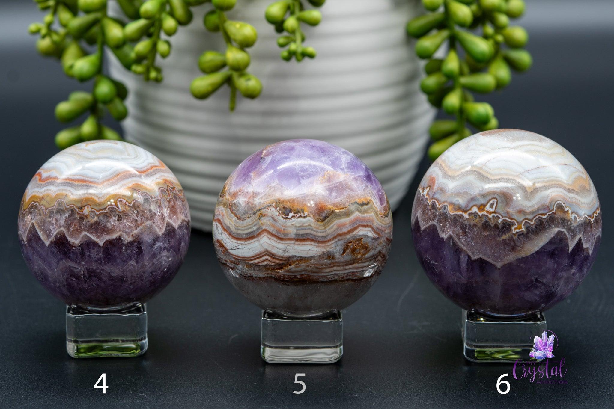 Amethyst with Mexican Agate Sphere 1.9"-2.9"/48mm-75mm - My Crystal Addiction