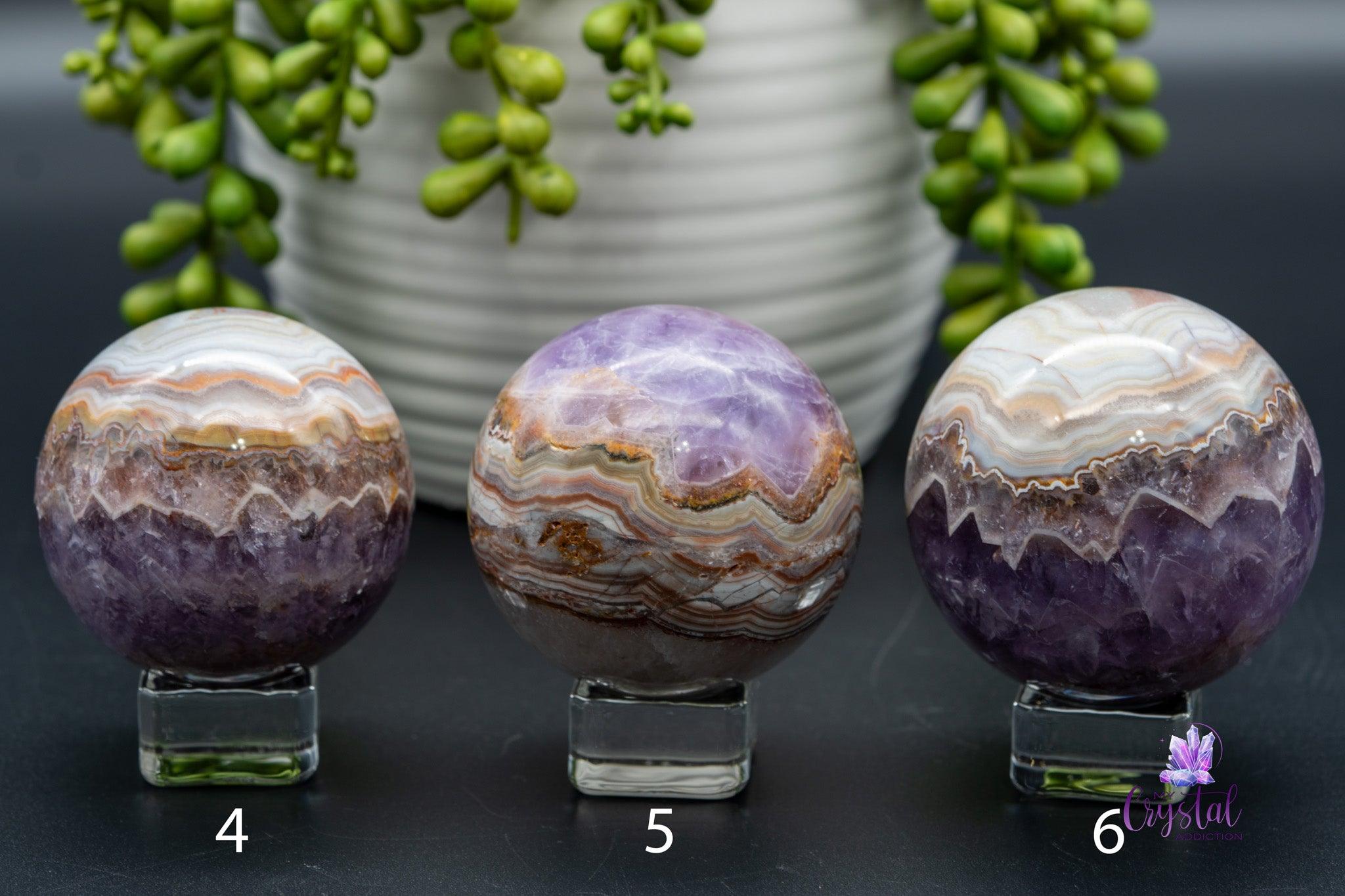 Amethyst with Mexican Agate Sphere 1.9"-2.9"/48mm-75mm - My Crystal Addiction