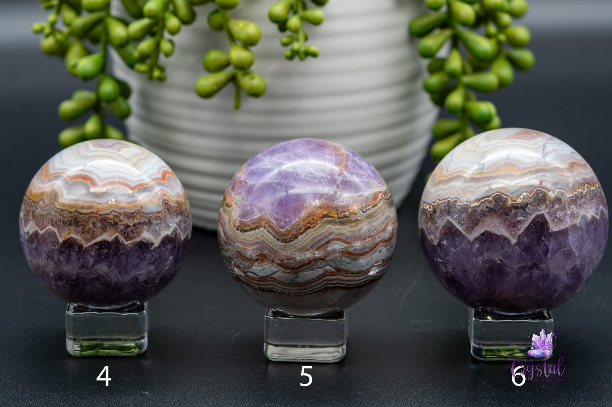 Amethyst with Mexican Agate Sphere 1.9"-2.9"/48mm-75mm - My Crystal Addiction