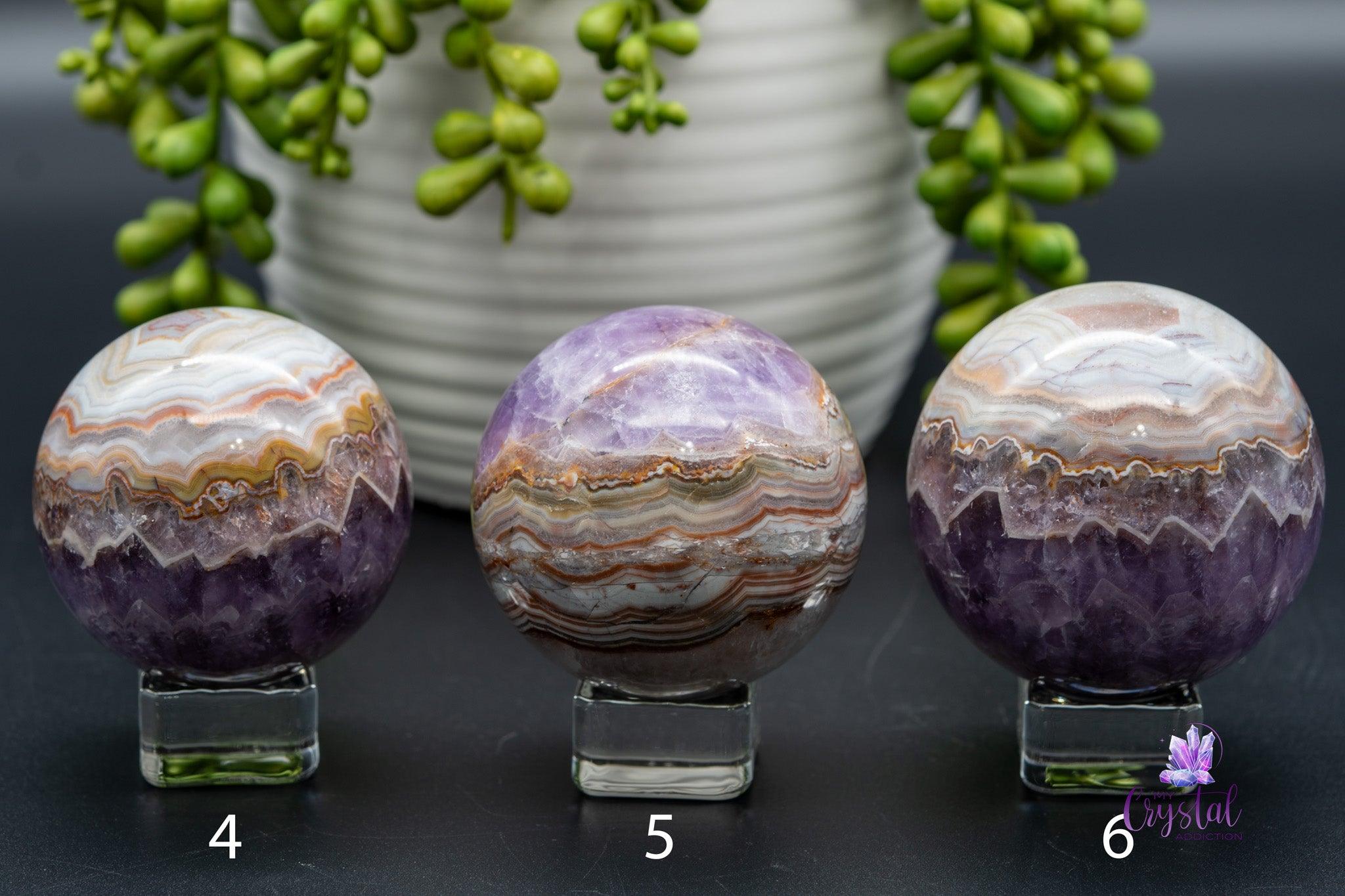 Amethyst with Mexican Agate Sphere 1.9"-2.9"/48mm-75mm - My Crystal Addiction